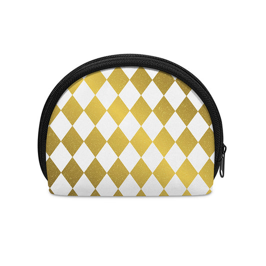 White And Gold Harlequin Pattern Print Coin Purse