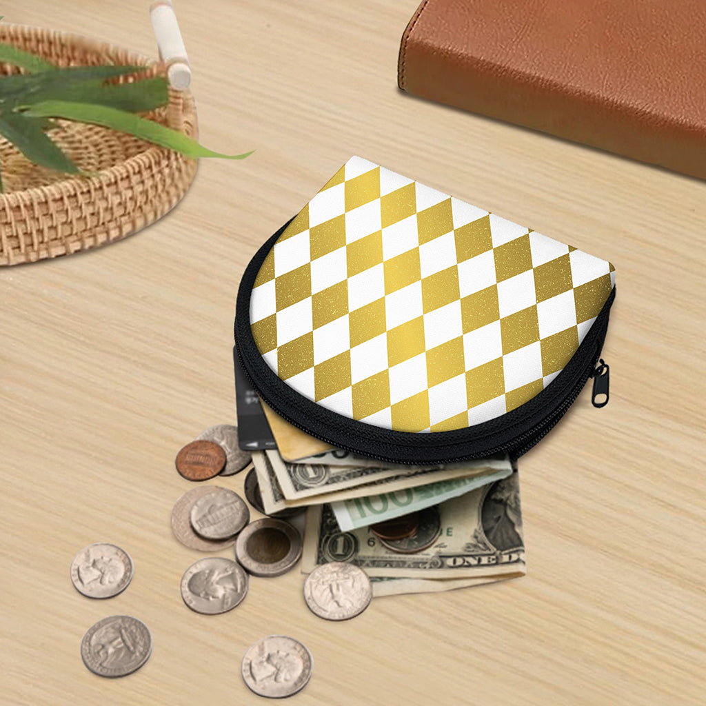 White And Gold Harlequin Pattern Print Coin Purse