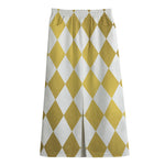 White And Gold Harlequin Pattern Print Cotton Front Slit Maxi Skirt