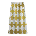 White And Gold Harlequin Pattern Print Cotton Front Slit Maxi Skirt