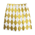 White And Gold Harlequin Pattern Print Cotton Shorts