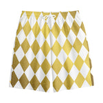 White And Gold Harlequin Pattern Print Cotton Shorts