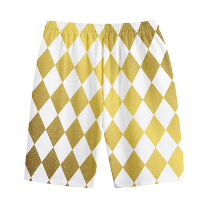 White And Gold Harlequin Pattern Print Cotton Shorts