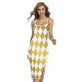 White And Gold Harlequin Pattern Print Cross Back Cami Dress