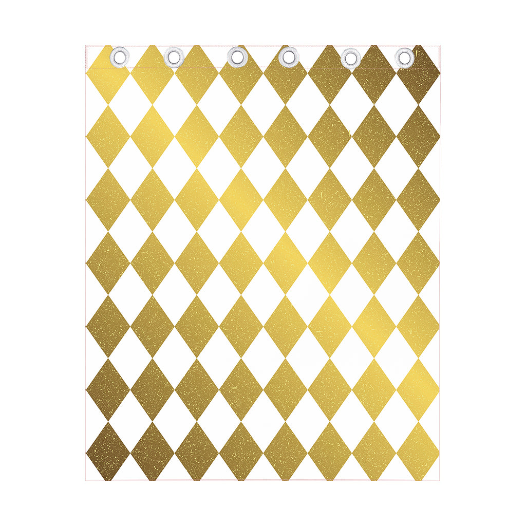 White And Gold Harlequin Pattern Print Curtain