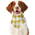 White And Gold Harlequin Pattern Print Dog Bandana