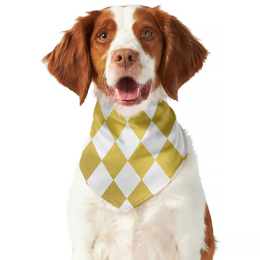 White And Gold Harlequin Pattern Print Dog Bandana