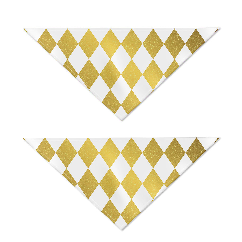 White And Gold Harlequin Pattern Print Dog Bandana