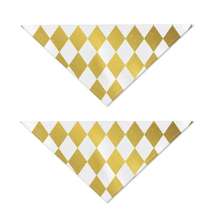 White And Gold Harlequin Pattern Print Dog Bandana