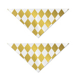 White And Gold Harlequin Pattern Print Dog Bandana