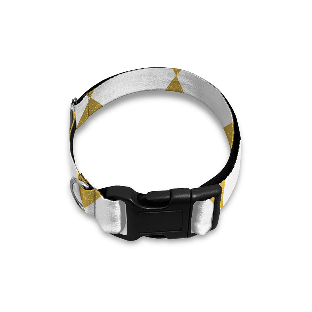 White And Gold Harlequin Pattern Print Dog Collar