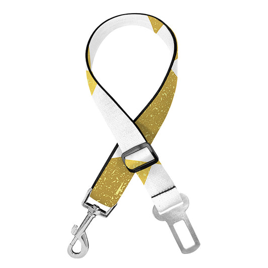 White And Gold Harlequin Pattern Print Dog Seat Belt