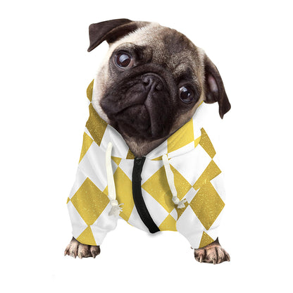 White And Gold Harlequin Pattern Print Dog Zip Up Hoodie