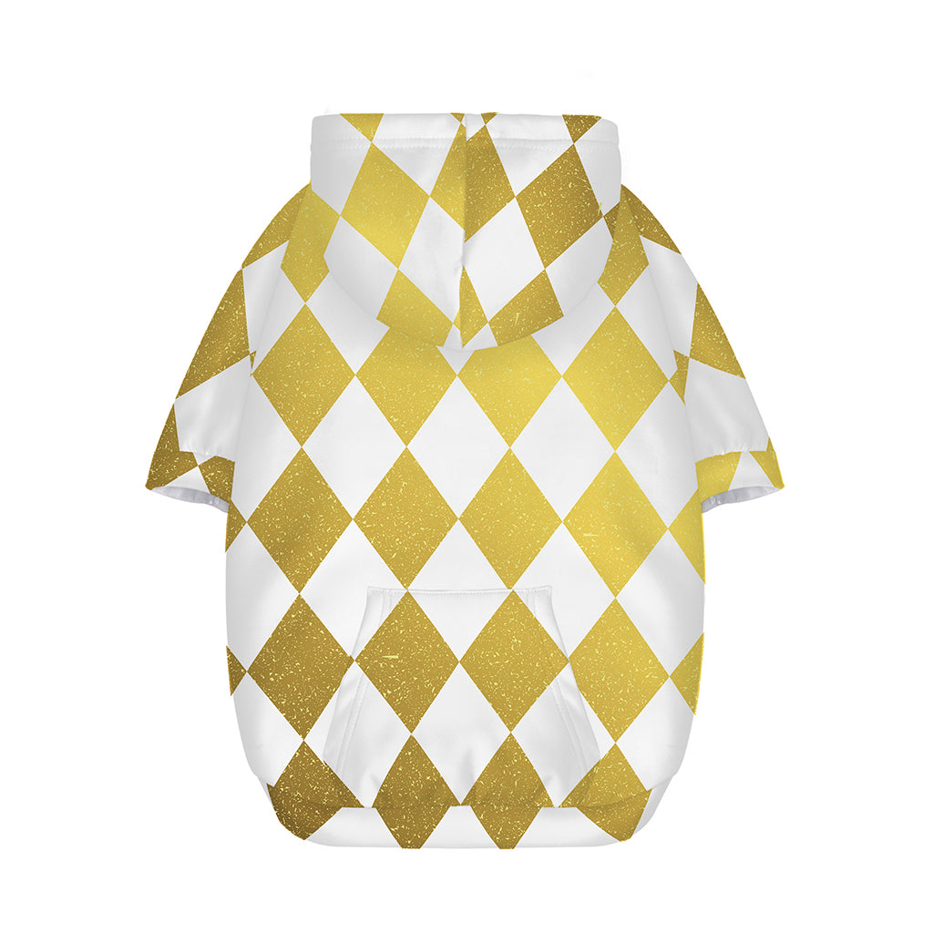 White And Gold Harlequin Pattern Print Dog Zip Up Hoodie
