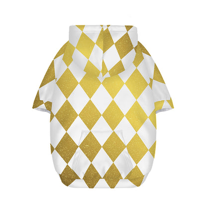 White And Gold Harlequin Pattern Print Dog Zip Up Hoodie