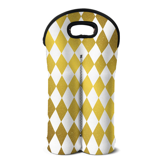 White And Gold Harlequin Pattern Print Double Neoprene Wine Tote