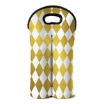 White And Gold Harlequin Pattern Print Double Neoprene Wine Tote