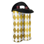 White And Gold Harlequin Pattern Print Double Neoprene Wine Tote