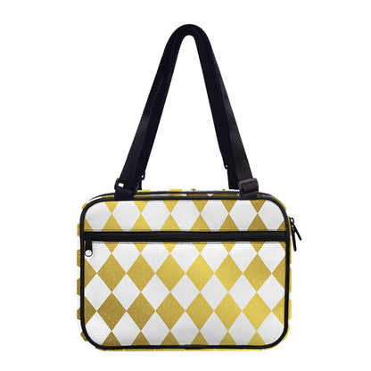 White And Gold Harlequin Pattern Print Double Strap Bible Bag