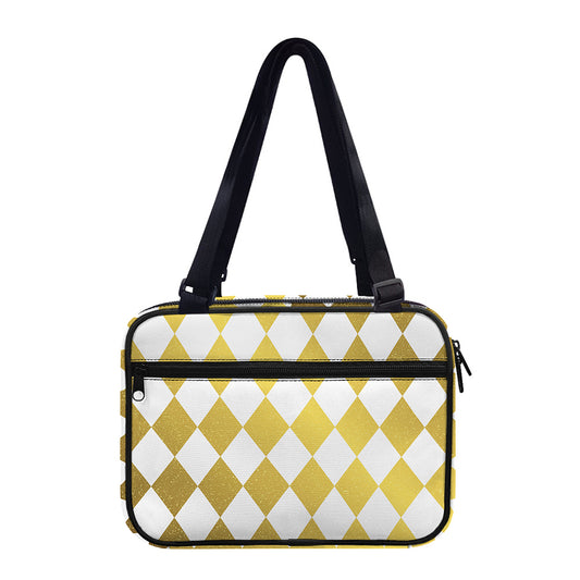 White And Gold Harlequin Pattern Print Double Strap Bible Bag