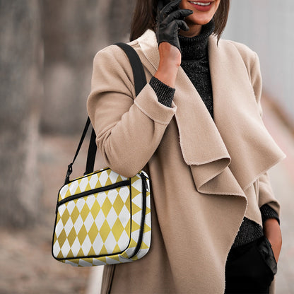 White And Gold Harlequin Pattern Print Double Strap Bible Bag
