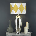 White And Gold Harlequin Pattern Print Drum Lamp Shade
