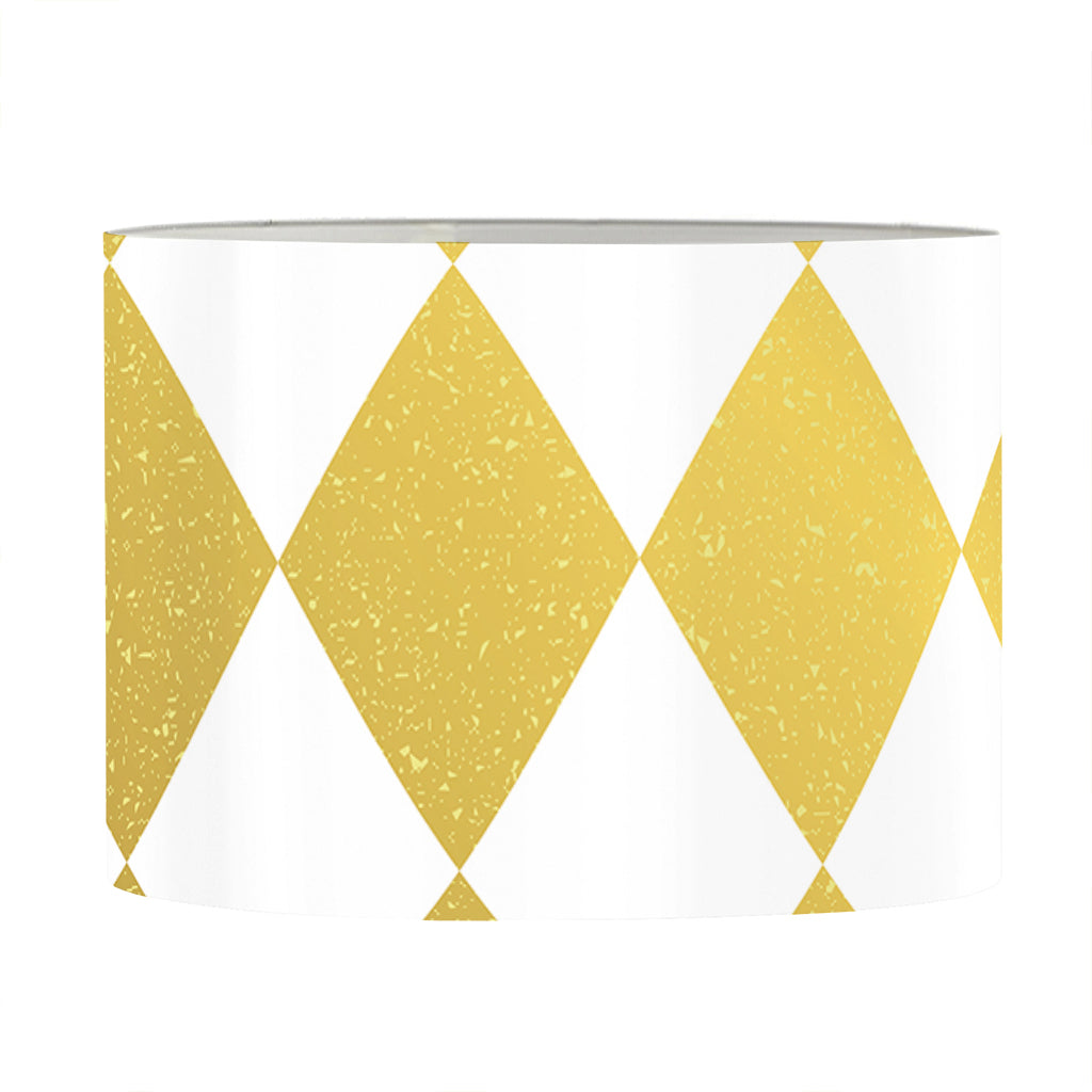 White And Gold Harlequin Pattern Print Drum Lamp Shade
