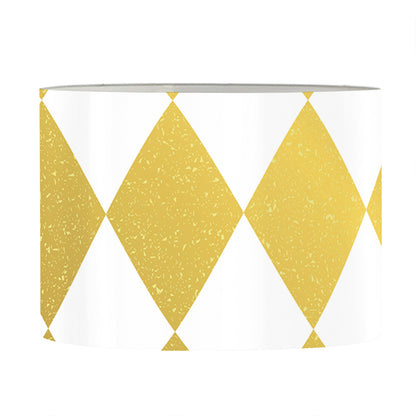 White And Gold Harlequin Pattern Print Drum Lamp Shade