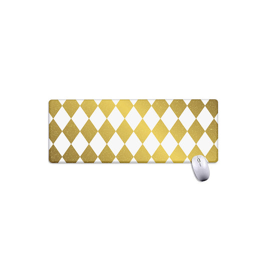 White And Gold Harlequin Pattern Print Extended Mouse Pad