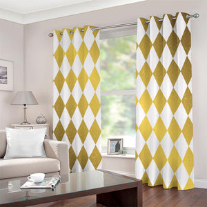 White And Gold Harlequin Pattern Print Extra Wide Grommet Curtains