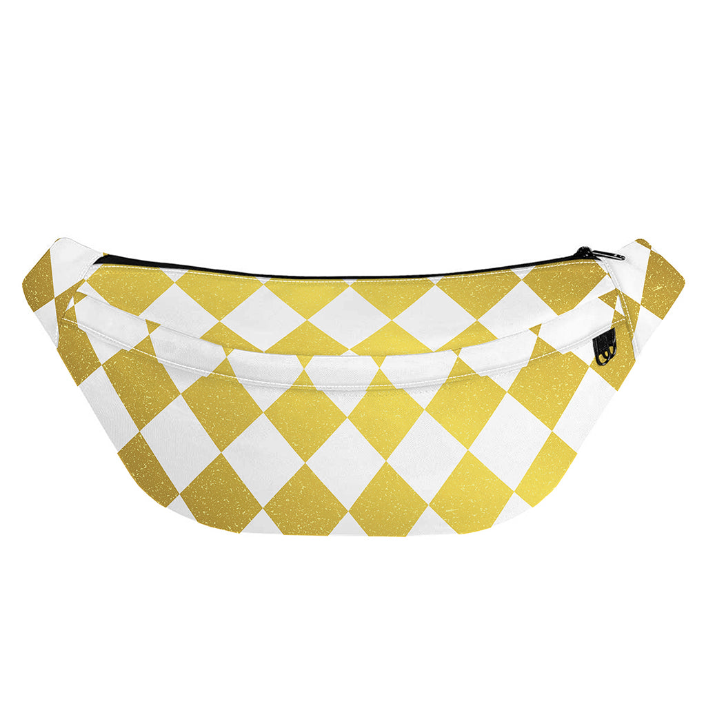 White And Gold Harlequin Pattern Print Fanny Pack