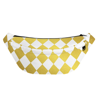 White And Gold Harlequin Pattern Print Fanny Pack