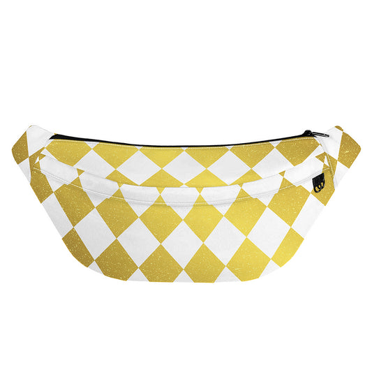 White And Gold Harlequin Pattern Print Fanny Pack