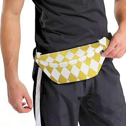 White And Gold Harlequin Pattern Print Fanny Pack