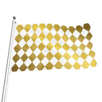 White And Gold Harlequin Pattern Print Flag