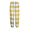 White And Gold Harlequin Pattern Print Fleece Lined Knit Pants