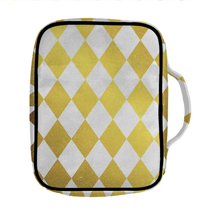 White And Gold Harlequin Pattern Print Front Pocket Bible Bag