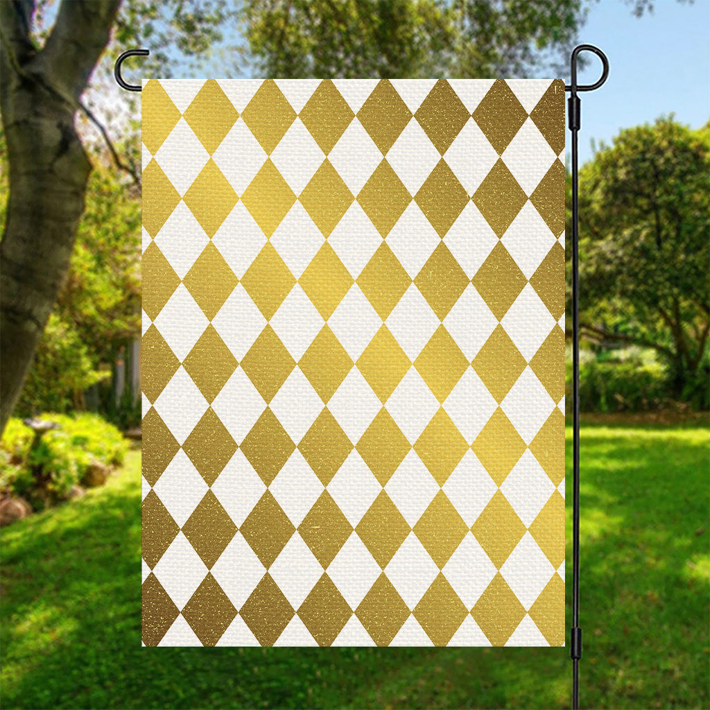 White And Gold Harlequin Pattern Print Garden Flag