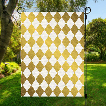 White And Gold Harlequin Pattern Print Garden Flag