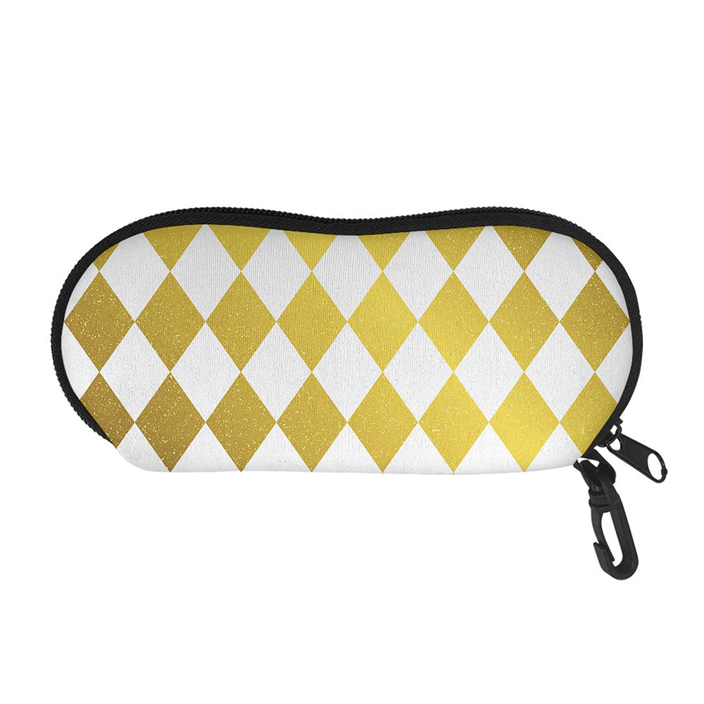 White And Gold Harlequin Pattern Print Glasses Case