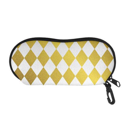 White And Gold Harlequin Pattern Print Glasses Case