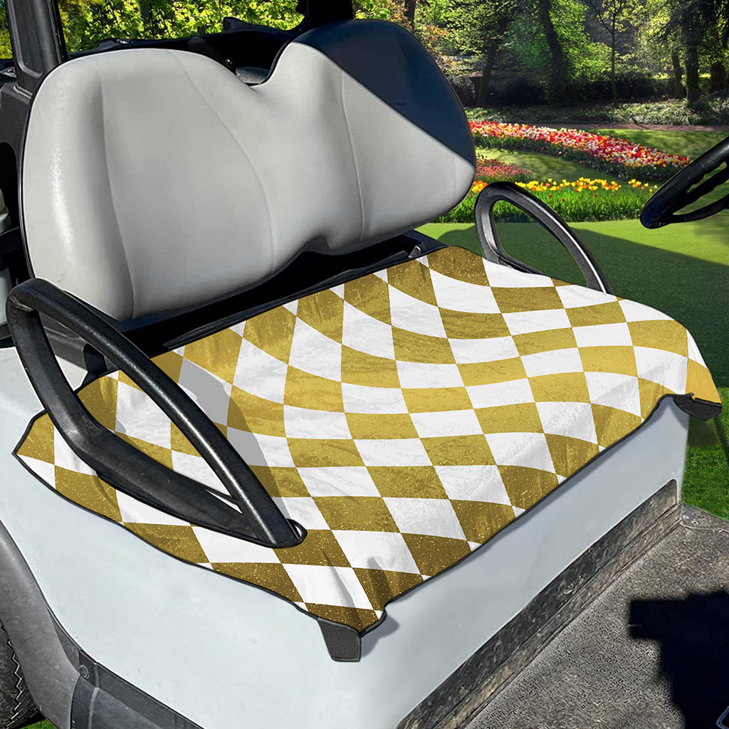 White And Gold Harlequin Pattern Print Golf Cart Seat Cover