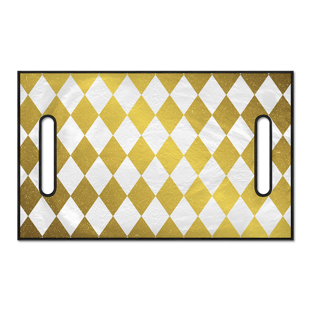 White And Gold Harlequin Pattern Print Golf Cart Seat Cover