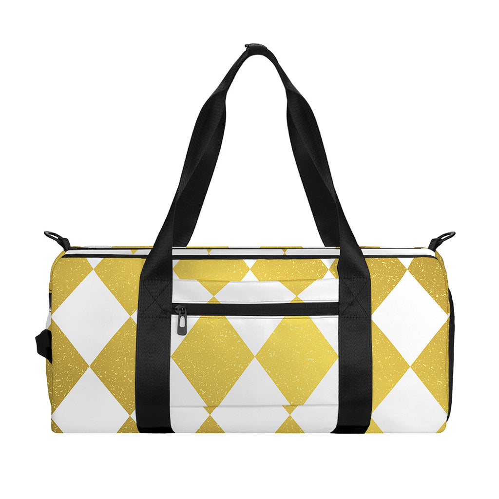 White And Gold Harlequin Pattern Print Gym Bag