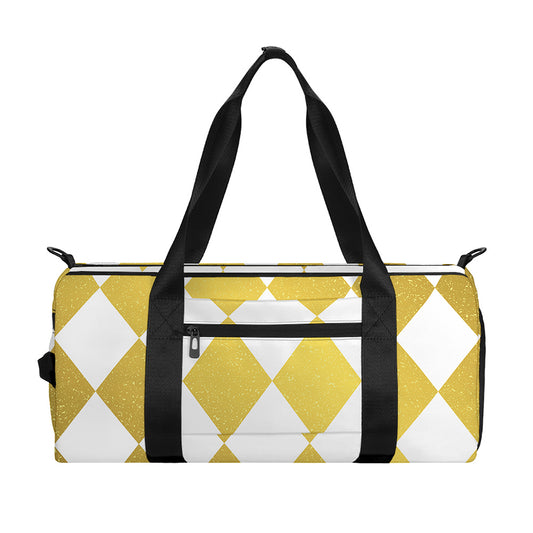 White And Gold Harlequin Pattern Print Gym Bag