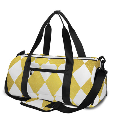 White And Gold Harlequin Pattern Print Gym Bag