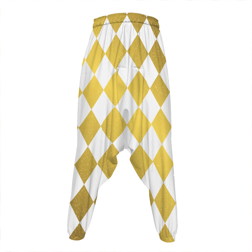 White And Gold Harlequin Pattern Print Hammer Pants