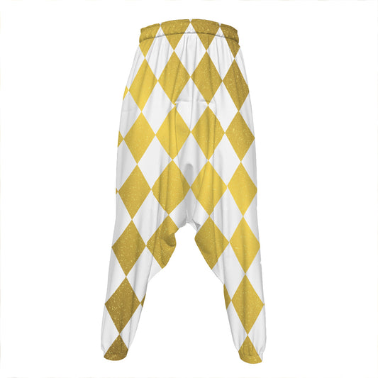 White And Gold Harlequin Pattern Print Hammer Pants
