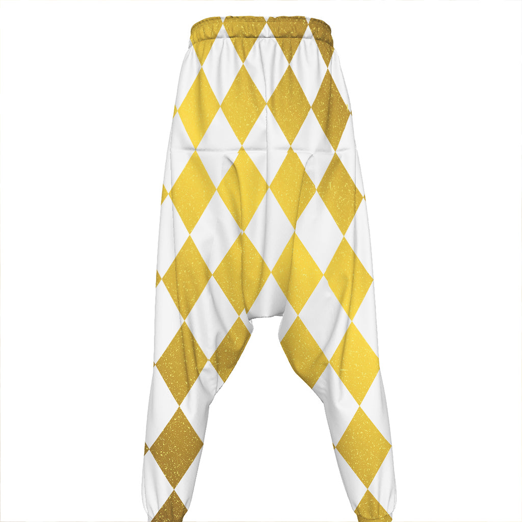 White And Gold Harlequin Pattern Print Hammer Pants