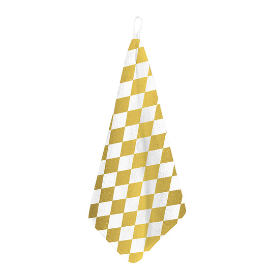 White And Gold Harlequin Pattern Print Hand Towel